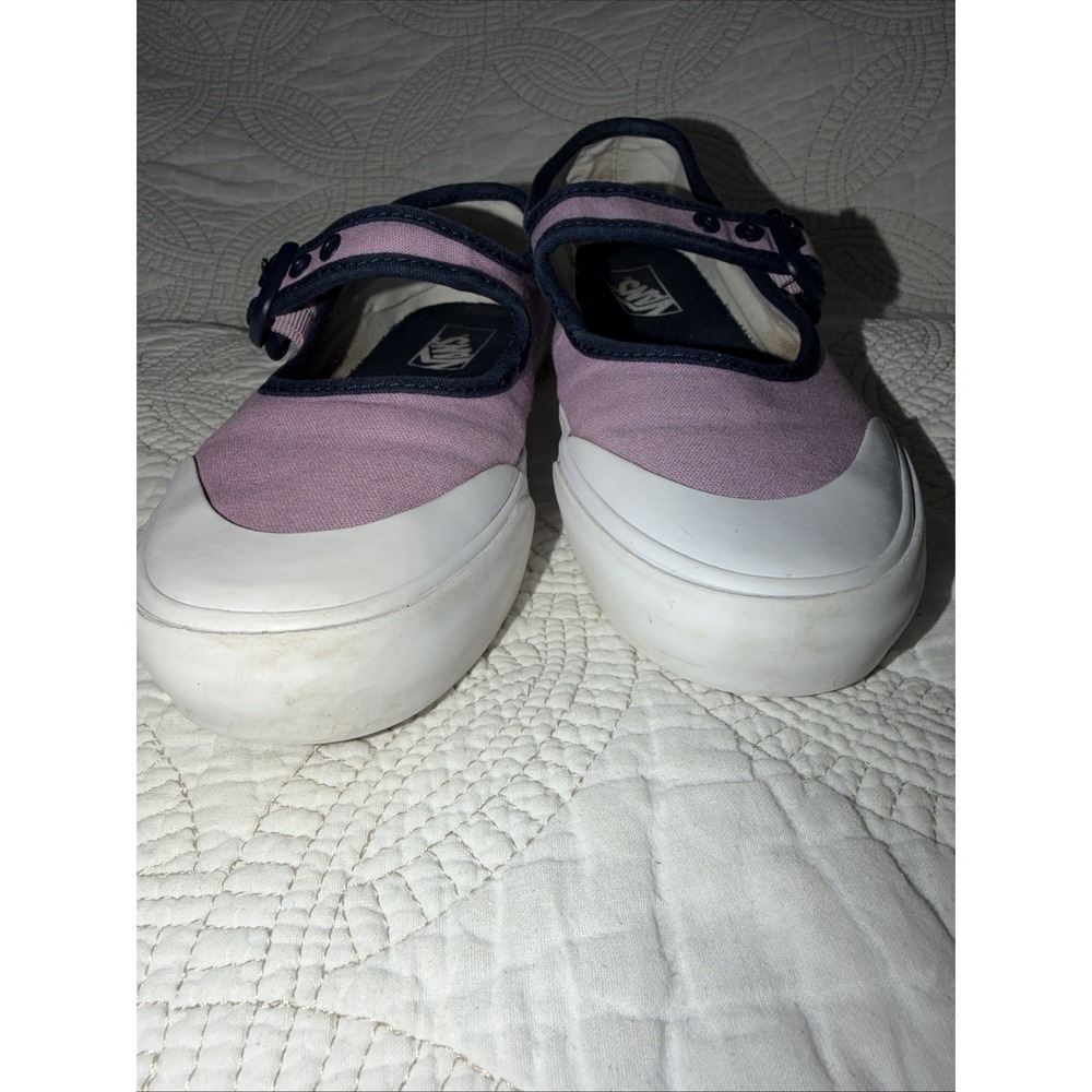 Vans Mary Jane Kids Size 2.5 Lavender Purple Navy Blue Canvas‎ Buckle Shoes - Picture 4 of 10